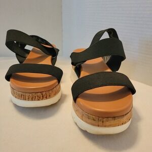 Maui Island Women's Size 7M Moana 3 Strap Elastic Wedge Sandals‎ Black Stretch
